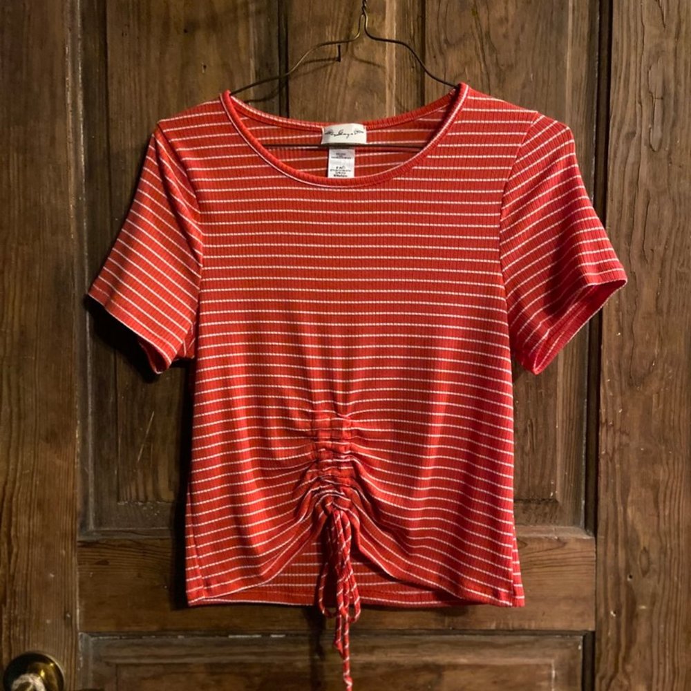 Peach & White Striped Blouse | Size Medium